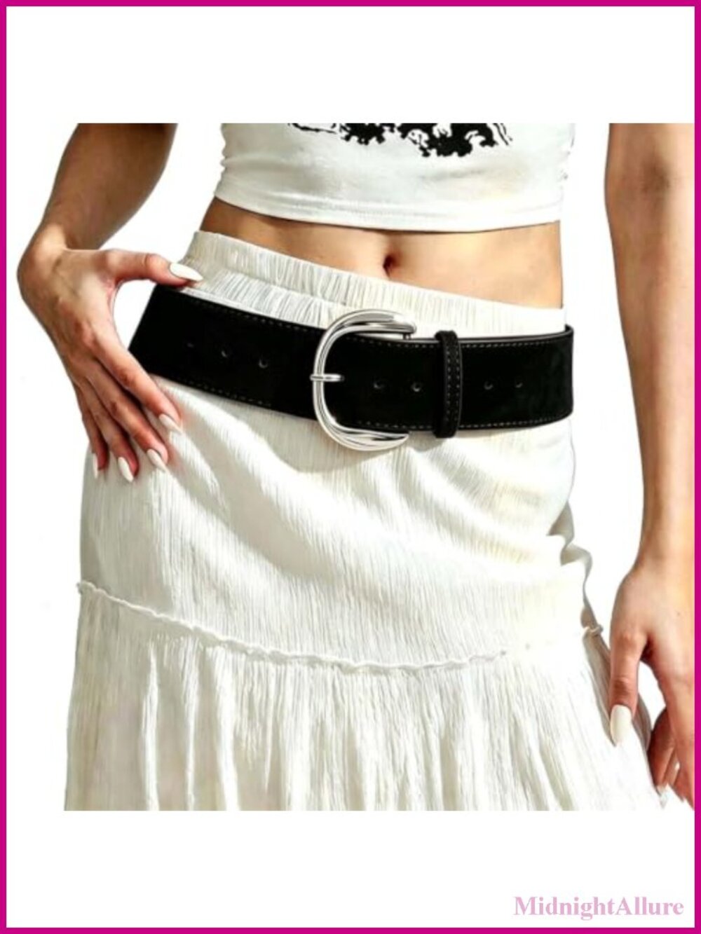 Women's Chunky Wide Suede Faux Leather Waist Belt with Big Metal Buckle